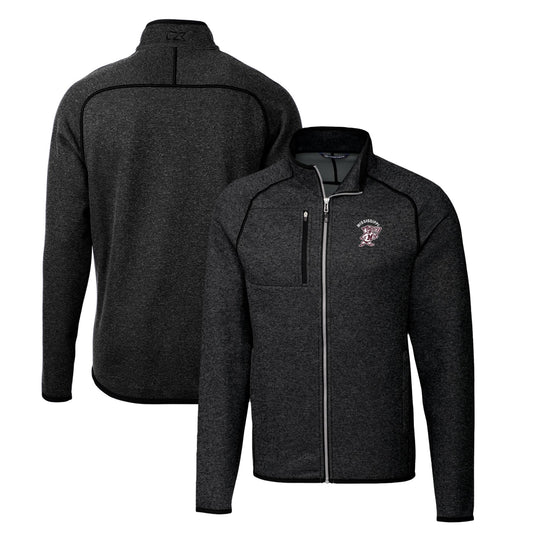 Men's Cutter & Buck Heather Charcoal Mississippi State Bulldogs Mainsail Sweater-Knit Full-Zip Jacket