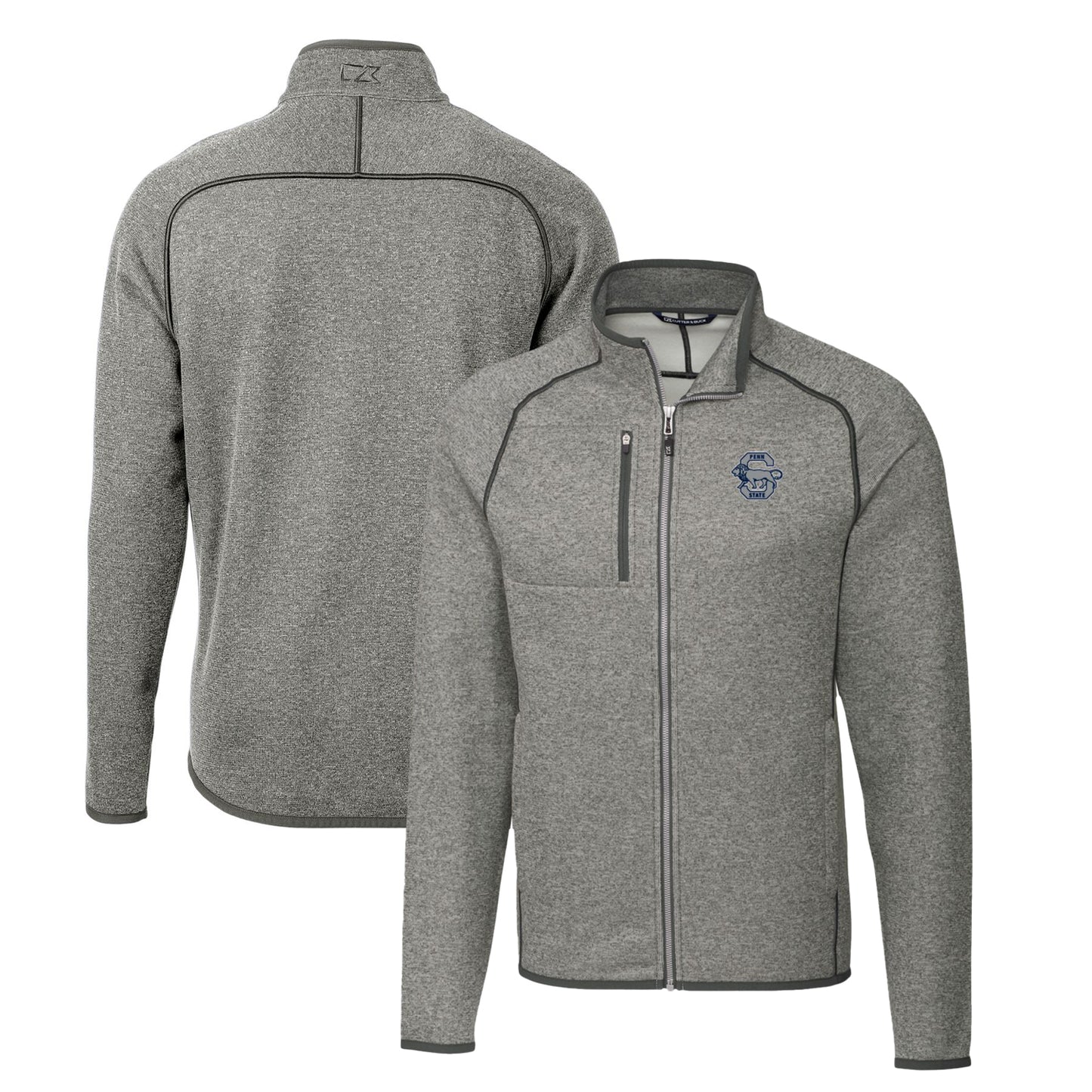 Men's Cutter & Buck Heather Gray Penn State Nittany Lions Mainsail Sweater-Knit Full-Zip Jacket