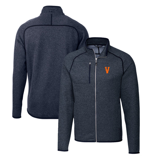 Men's Cutter & Buck Heather Navy Virginia Cavaliers Vintage Mainsail Sweater-Knit Full-Zip Jacket