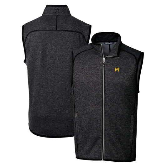 Men's Cutter & Buck Heather Charcoal Michigan Wolverines Mainsail Sweater-Knit Full-Zip Vest