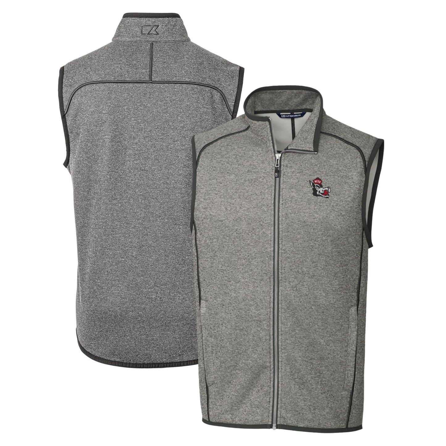 Men's Cutter & Buck Heather Gray NC State Wolfpack Mainsail Sweater-Knit Full-Zip Vest