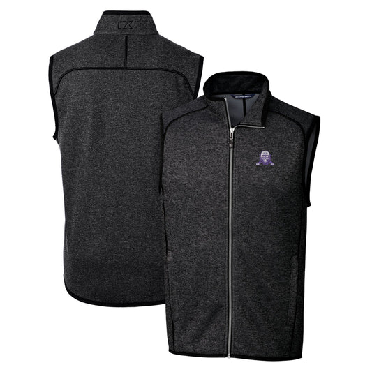 Men's Cutter & Buck Heather Charcoal Northwestern Wildcats Mainsail Sweater-Knit Full-Zip Vest