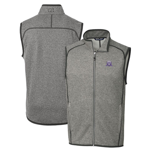 Men's Cutter & Buck Heather Gray Northwestern Wildcats Mainsail Sweater-Knit Full-Zip Vest