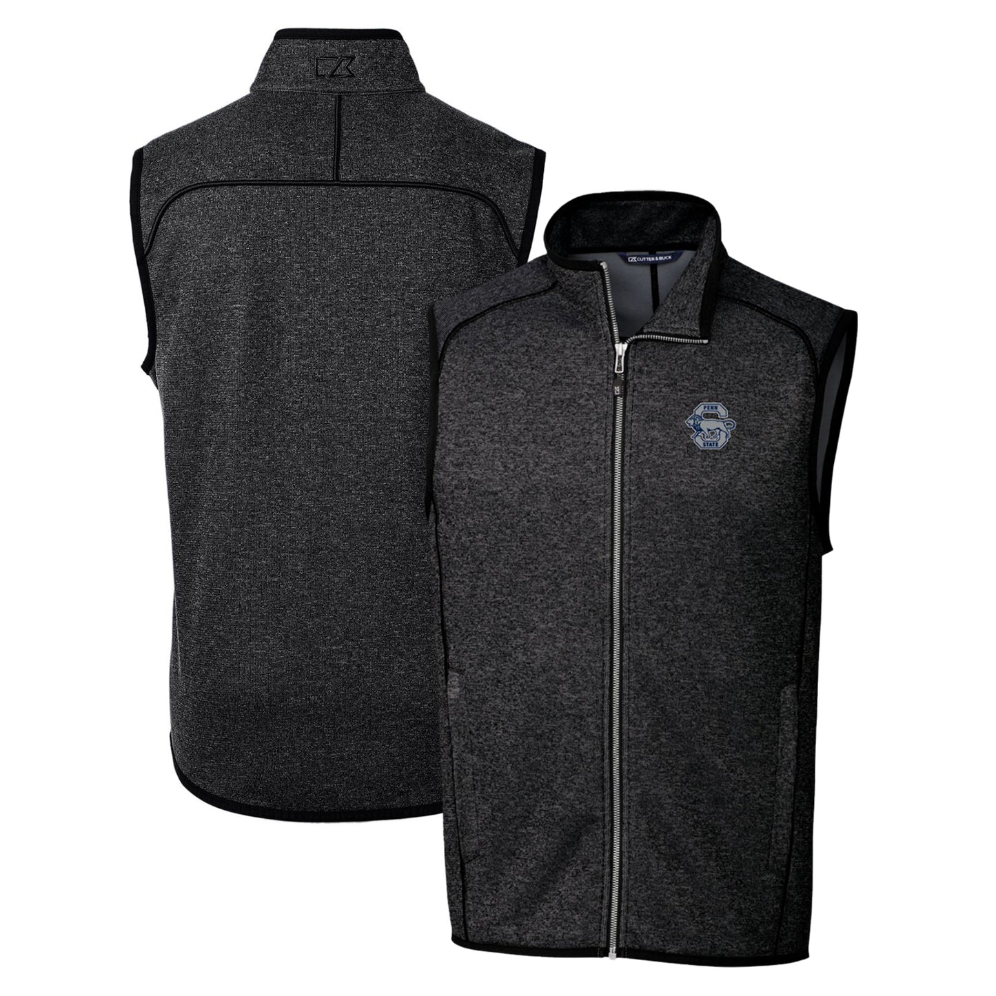 Men's Cutter & Buck Heather Charcoal Penn State Nittany Lions Mainsail Sweater-Knit Full-Zip Vest