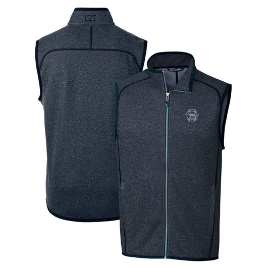 Men's Cutter & Buck Heather Navy Penn State Nittany Lions Mainsail Sweater-Knit Full-Zip Vest