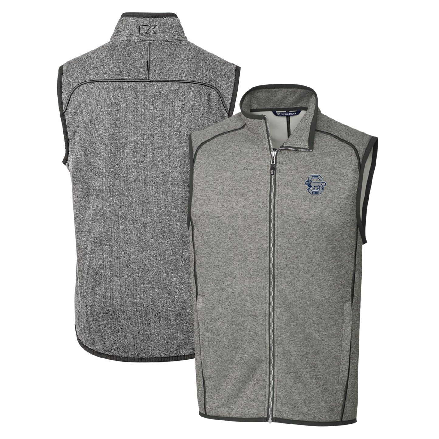 Men's Cutter & Buck Heather Gray Penn State Nittany Lions Mainsail Sweater-Knit Full-Zip Vest