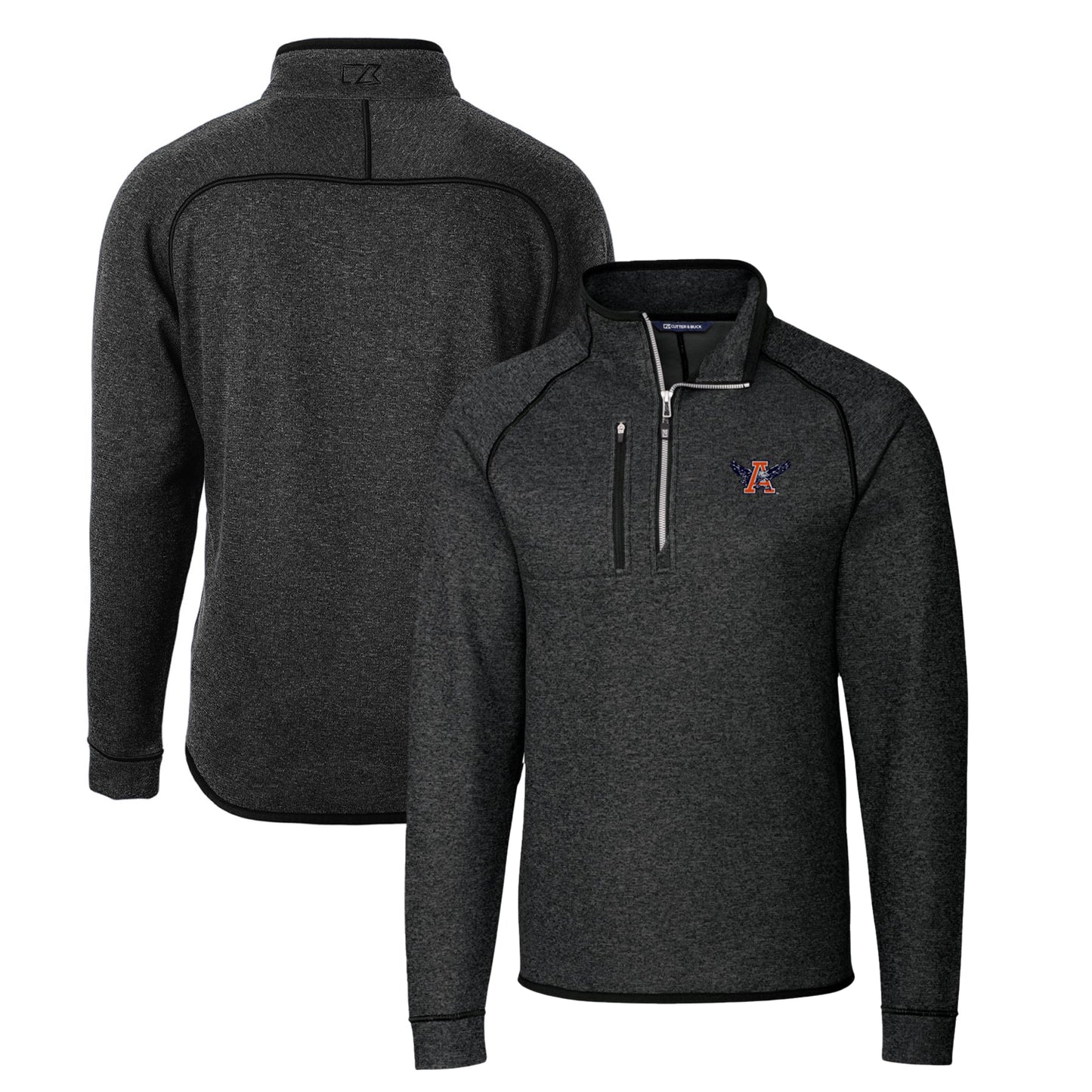 Men's Cutter & Buck Heather Charcoal Auburn Tigers Mainsail Sweater-Knit Half-Zip Pullover Jacket