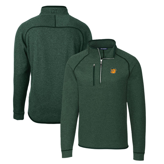 Men's Cutter & Buck Heather Green Baylor Bears Mainsail Sweater-Knit Half-Zip Pullover Jacket