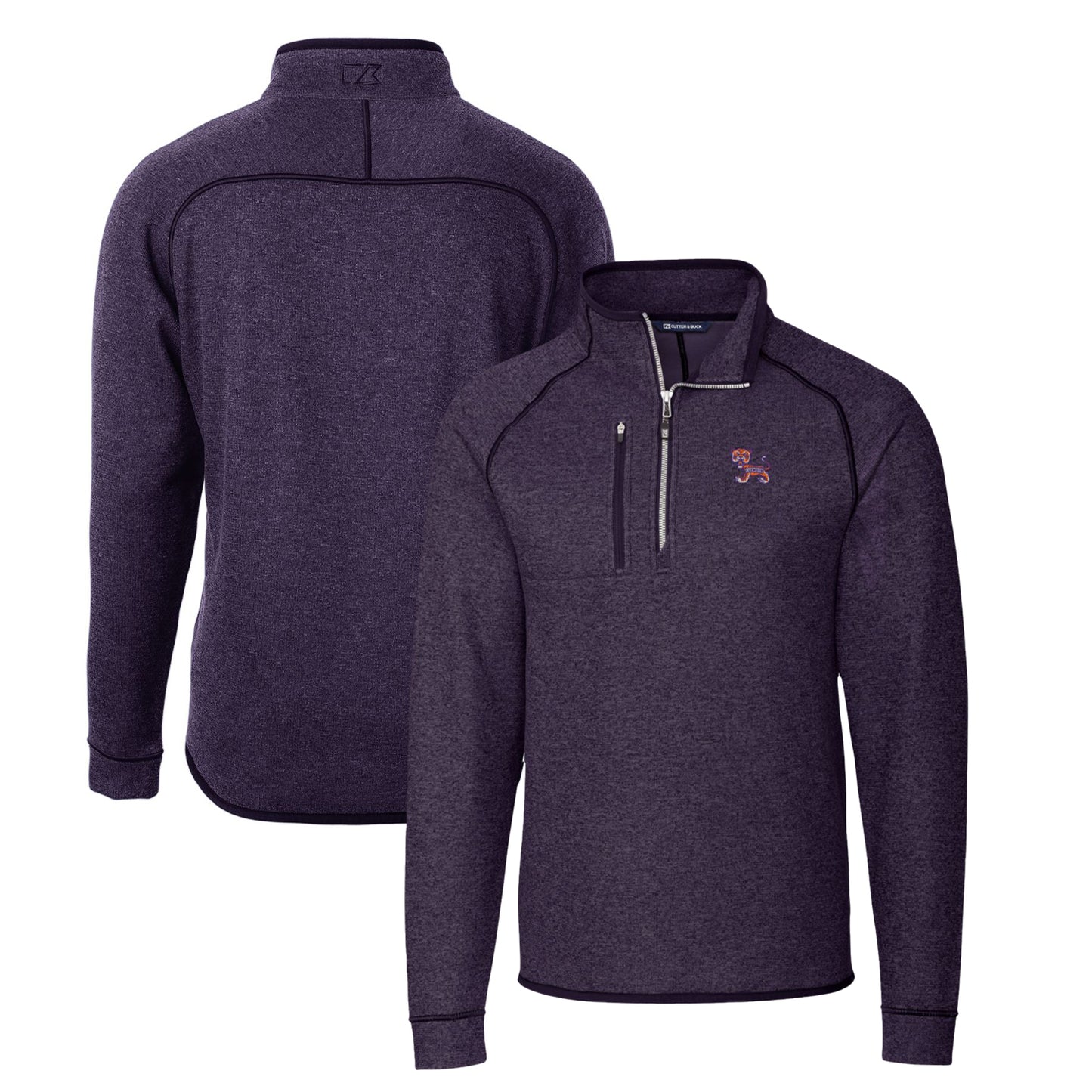 Men's Cutter & Buck Heather Purple Clemson Tigers Mainsail Sweater-Knit Half-Zip Pullover Jacket