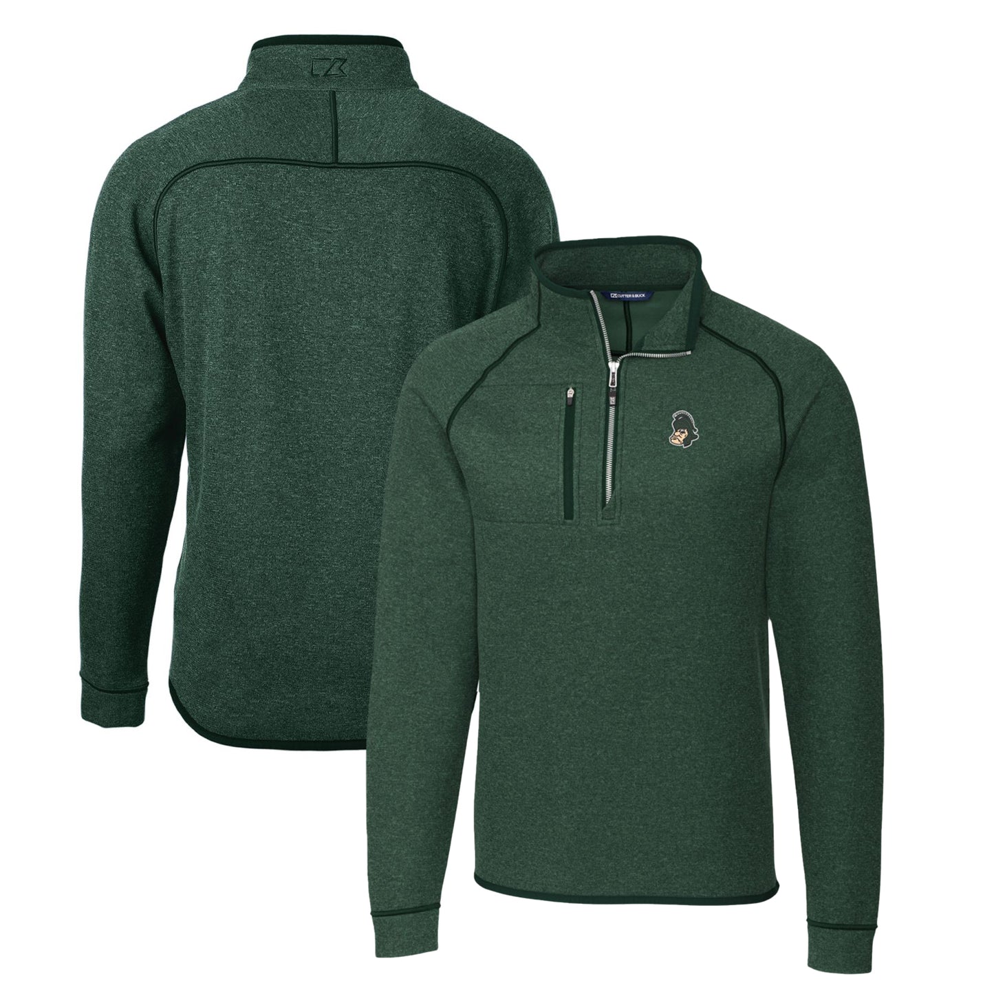 Men's Cutter & Buck Heather Green Michigan State Spartans Mainsail Sweater-Knit Half-Zip Pullover Jacket