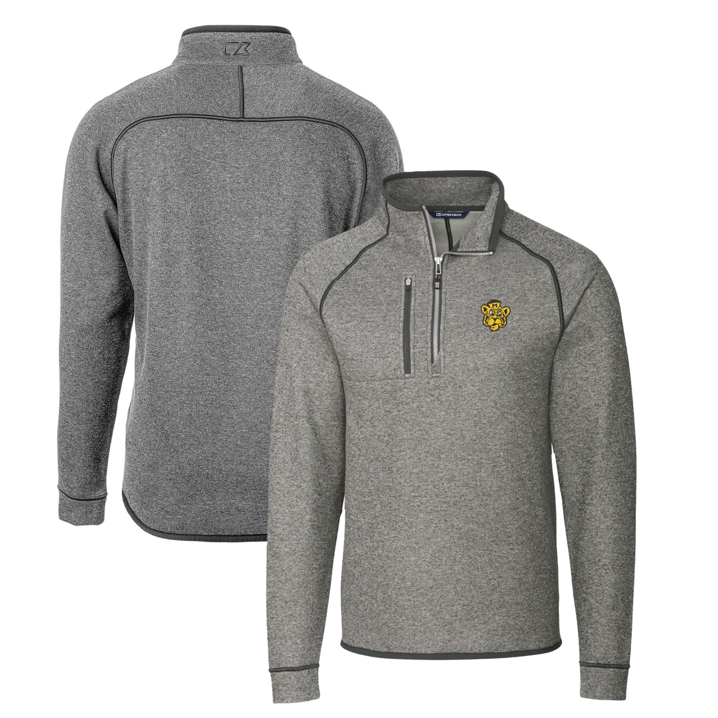 Men's Cutter & Buck Heather Gray Missouri Tigers Mainsail Sweater-Knit Half-Zip Pullover Jacket