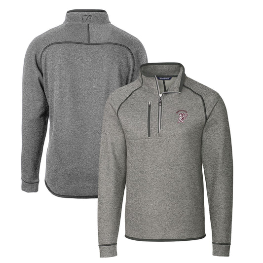Men's Cutter & Buck Heather Gray Mississippi State Bulldogs Mainsail Sweater-Knit Half-Zip Pullover Jacket
