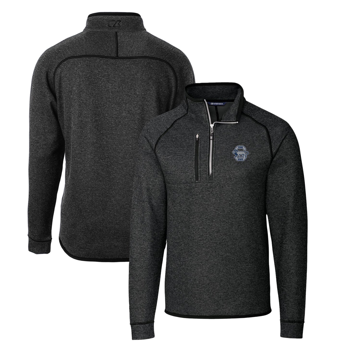 Men's Cutter & Buck Heather Charcoal Penn State Nittany Lions Mainsail Sweater-Knit Half-Zip Pullover Jacket