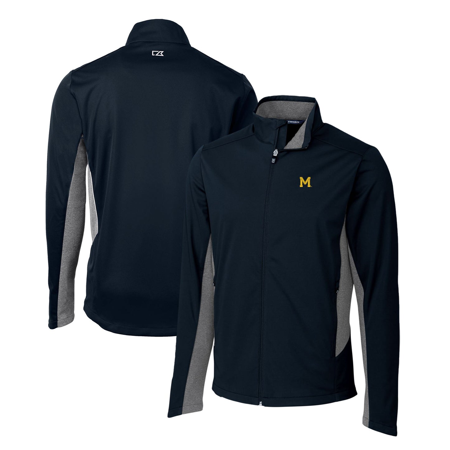 Men's Cutter & Buck Navy Michigan Wolverines Navigate Softshell Full-Zip Jacket