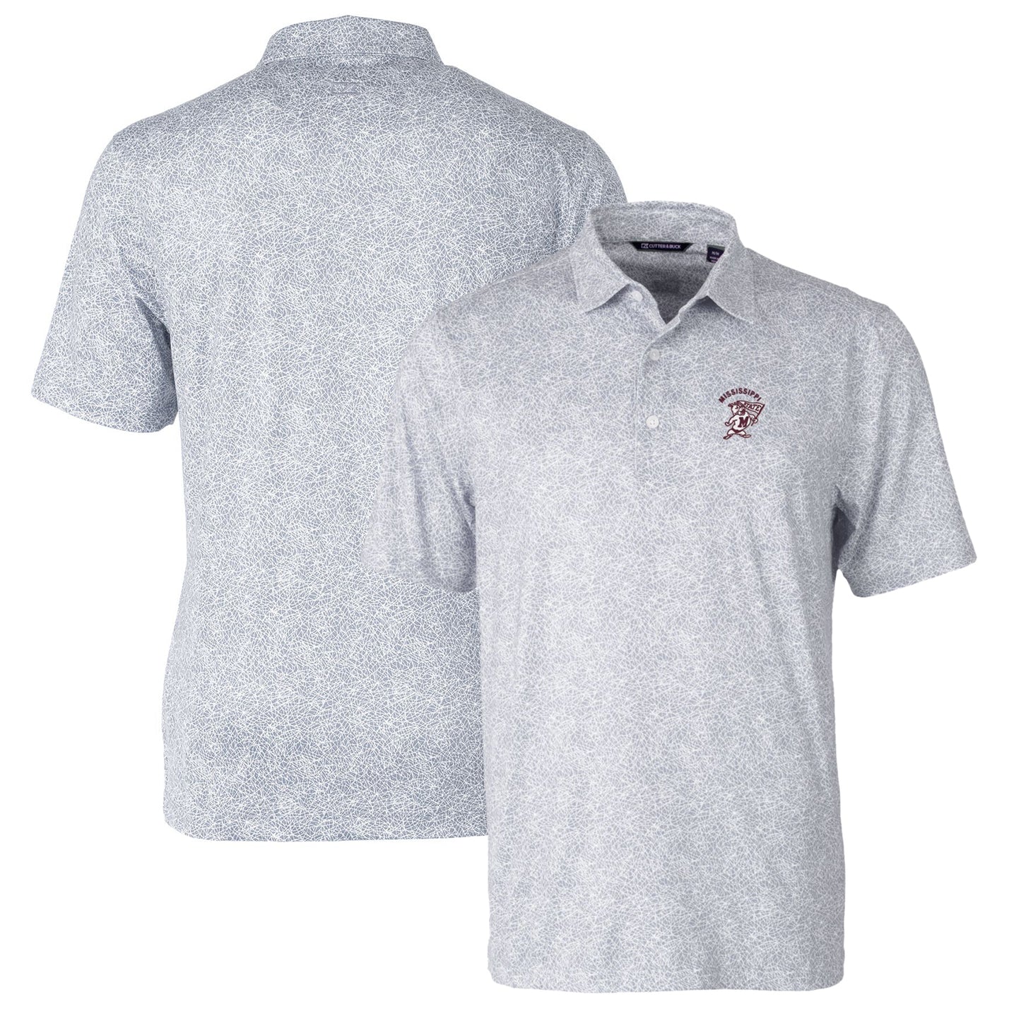 Men's Cutter & Buck Gray Mississippi State Bulldogs Pike Constellation Stretch Polo