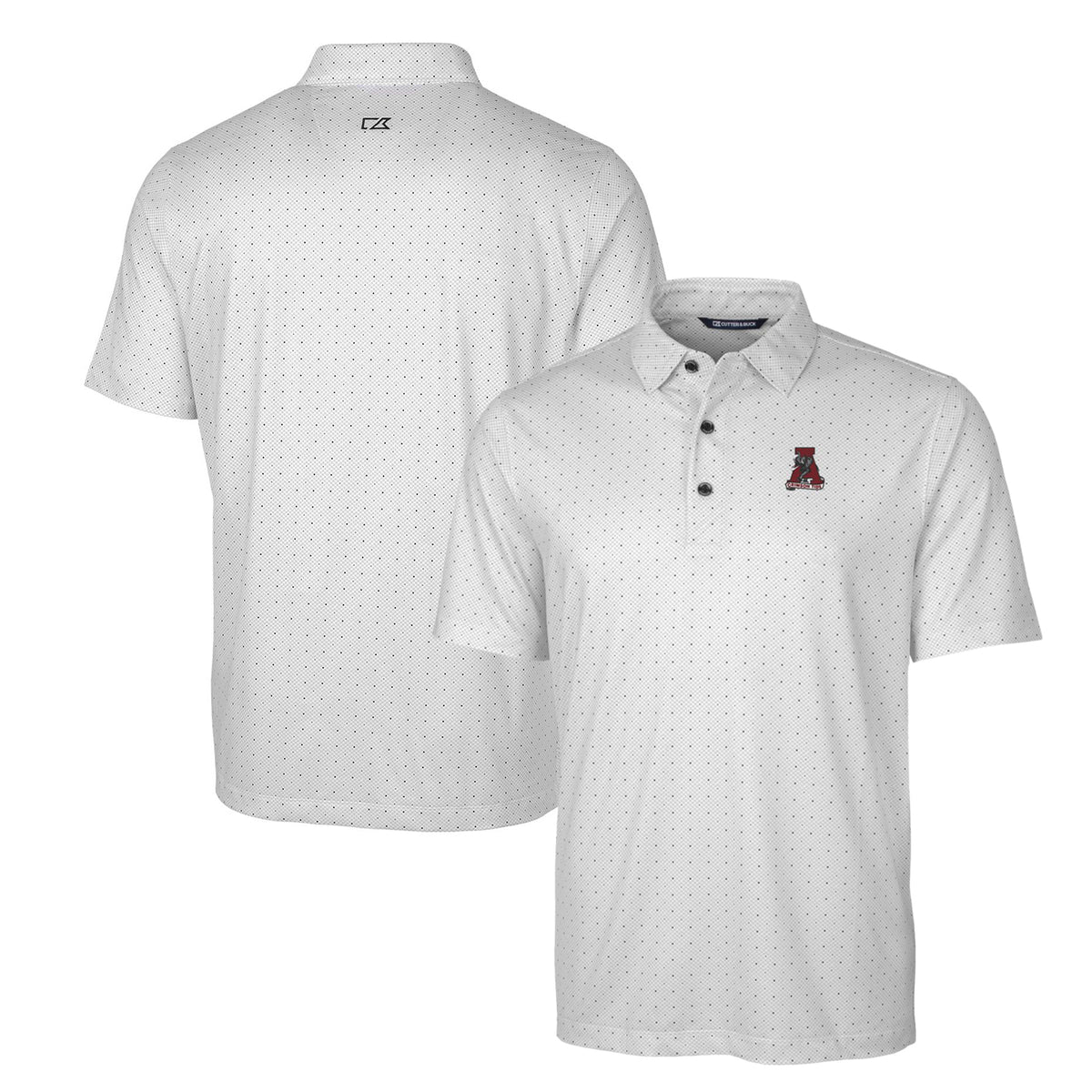 Men's Cutter & Buck Charcoal Alabama Crimson Tide Primary Team Logo Pike Double Dot Print Stretch Polo
