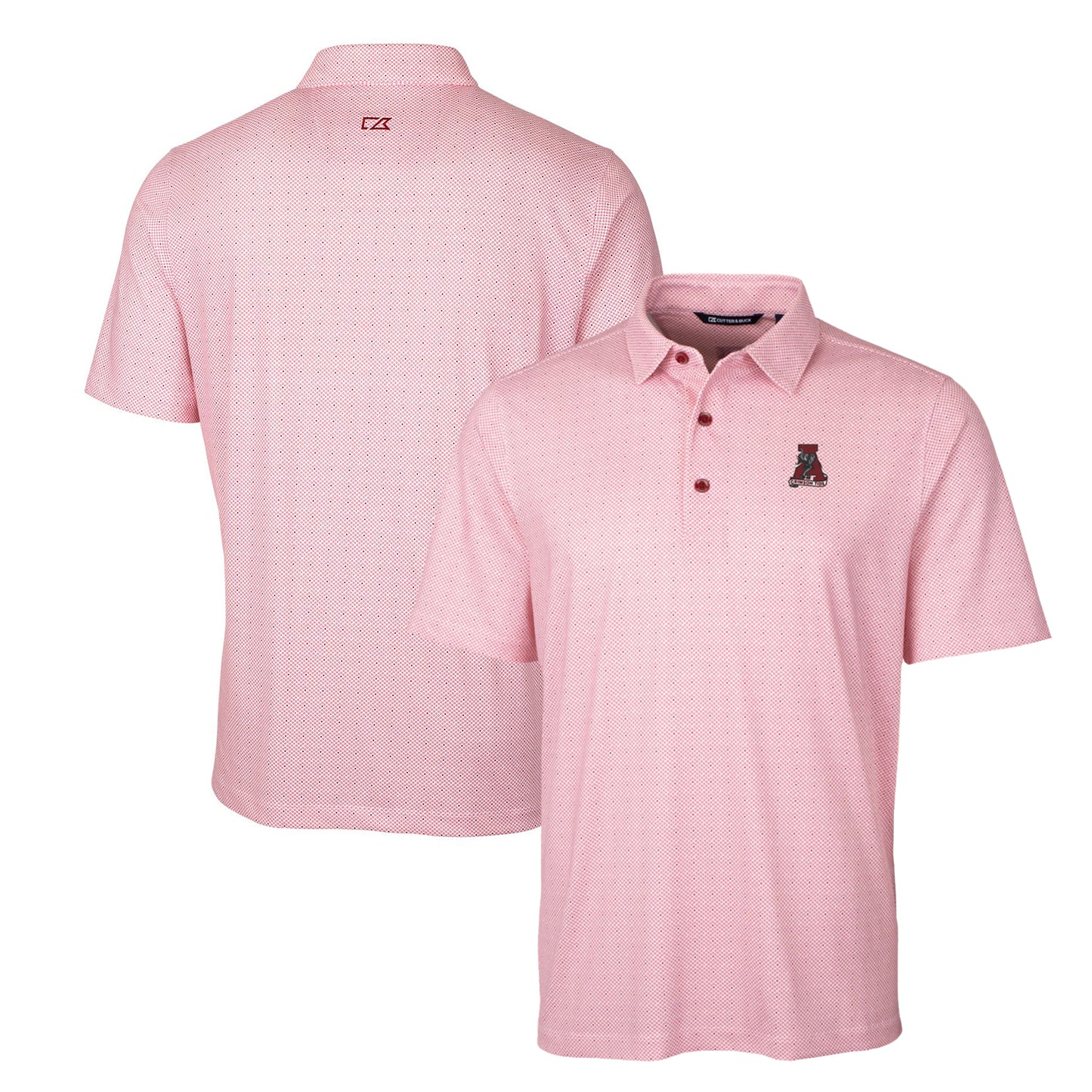 Men's Cutter & Buck Crimson Alabama Crimson Tide Primary Team Logo Pike Double Dot Print Stretch Polo