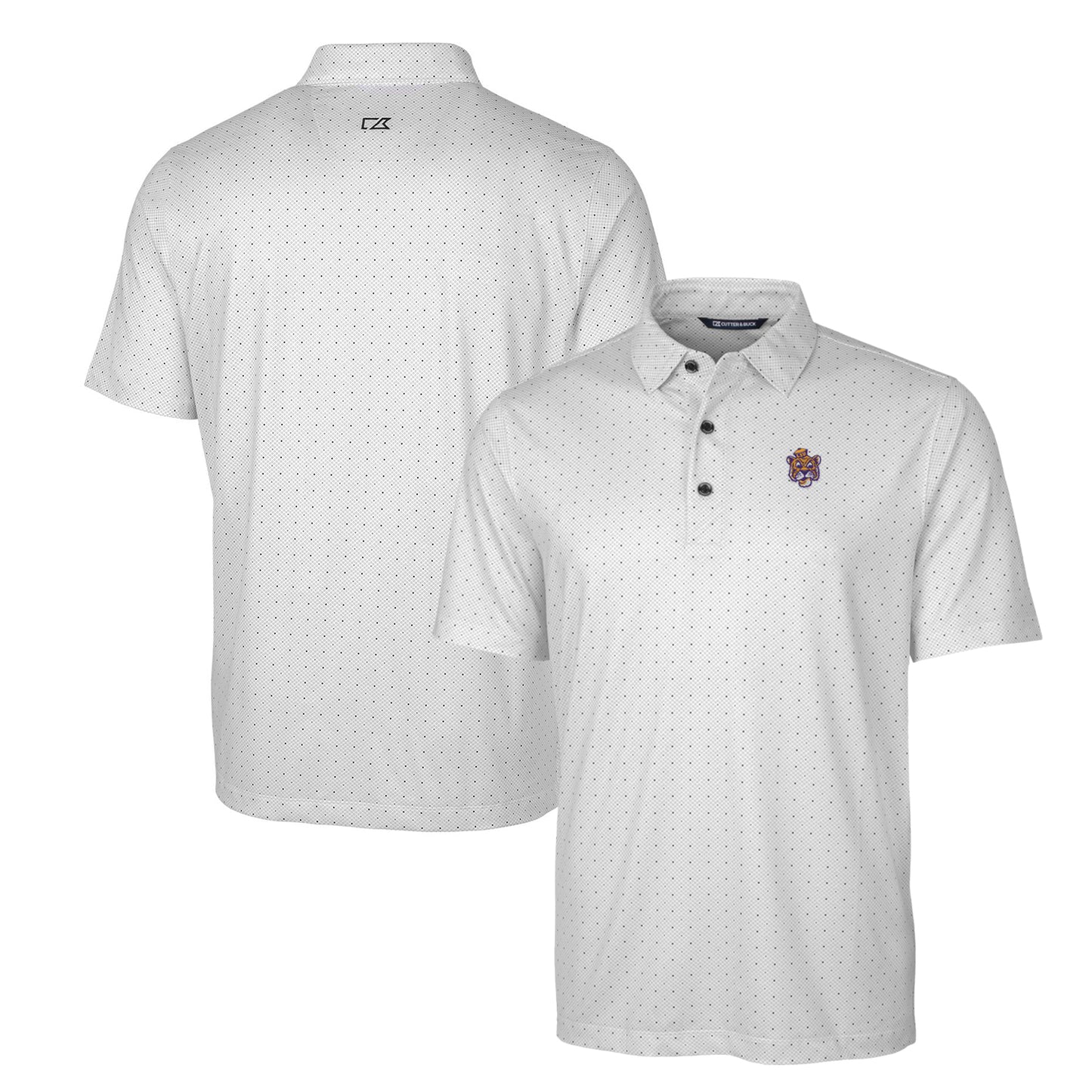 Men's Cutter & Buck Charcoal LSU Tigers Primary Team Logo Pike Double Dot Print Stretch Polo