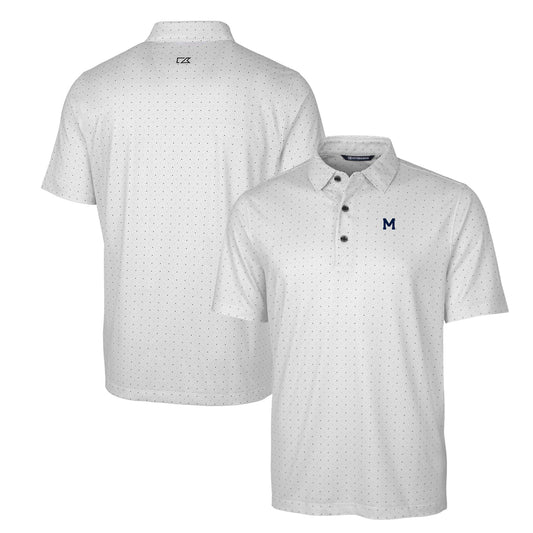Men's Cutter & Buck Charcoal Michigan Wolverines Primary Team Logo Pike Double Dot Print Stretch Polo