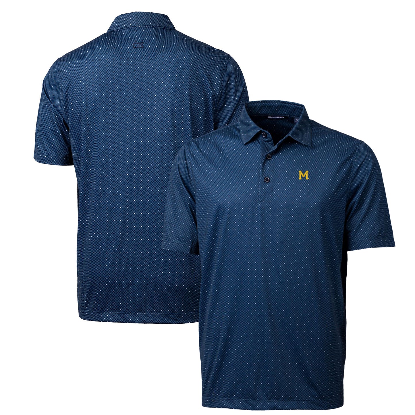 Men's Cutter & Buck Navy Michigan Wolverines Primary Team Logo Pike Double Dot Print Stretch Polo