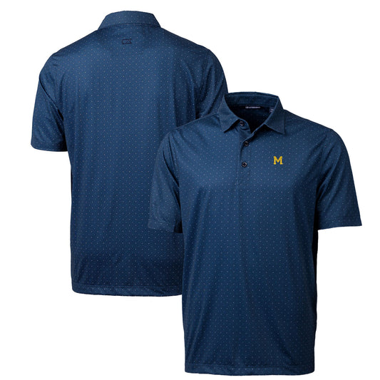 Men's Cutter & Buck Navy Michigan Wolverines Primary Team Logo Pike Double Dot Print Stretch Polo