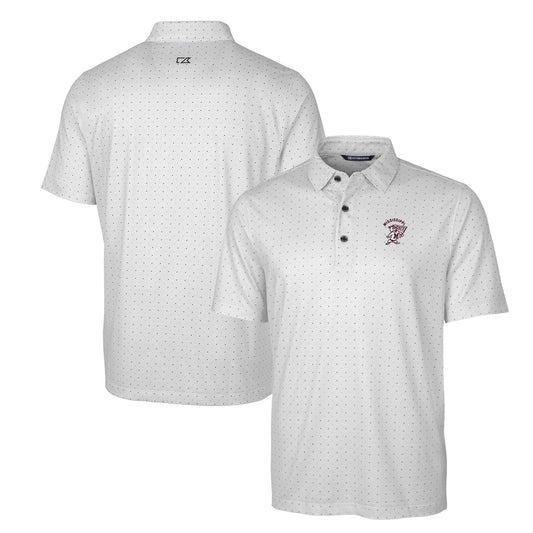 Men's Cutter & Buck Charcoal Mississippi State Bulldogs Primary Team Logo Pike Double Dot Print Stretch Polo