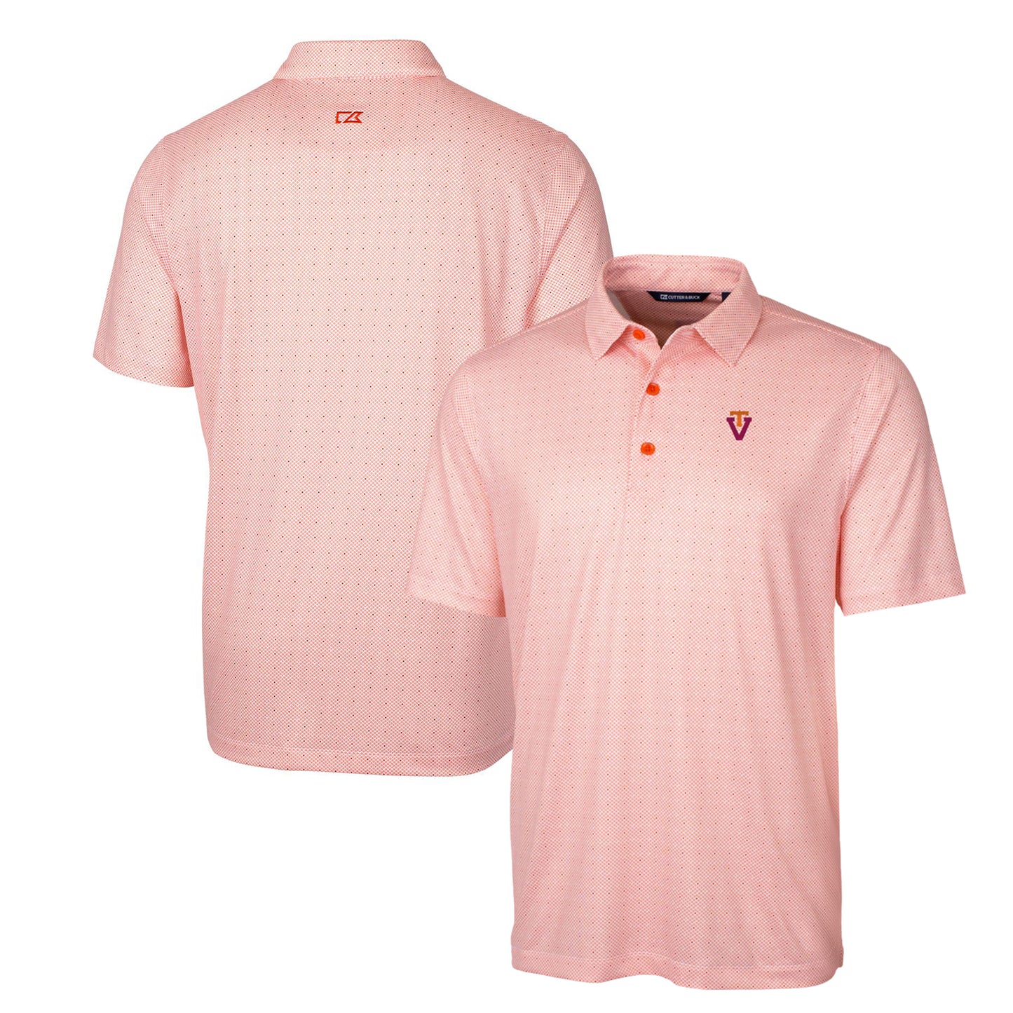 Men's Cutter & Buck Orange Virginia Tech Hokies Primary Team Logo Pike Double Dot Print Stretch Polo