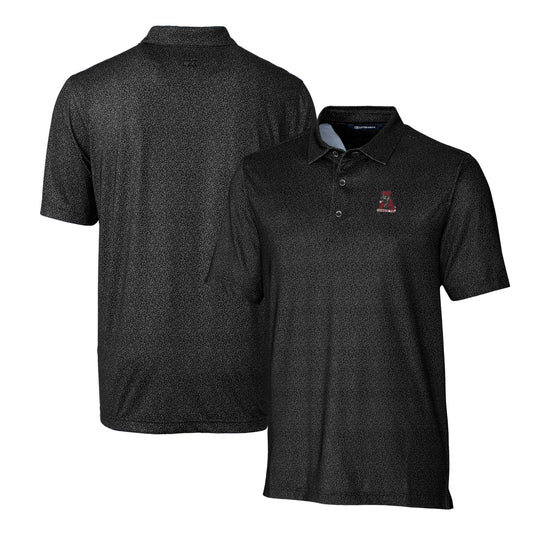 Men's Cutter & Buck Black Alabama Crimson Tide Primary Team Logo Pike Micro Floral Stretch Polo