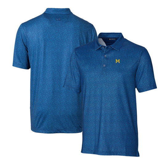 Men's Cutter & Buck Blue Michigan Wolverines Primary Team Logo Pike Micro Floral Stretch Polo