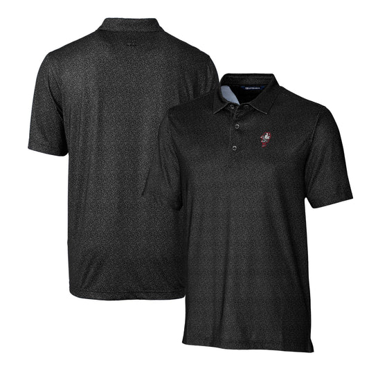 Men's Cutter & Buck Black Ohio State Buckeyes Primary Team Logo Pike Micro Floral Stretch Polo