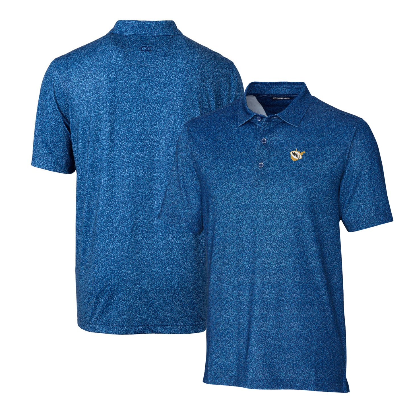 Men's Cutter & Buck Blue West Virginia Mountaineers Primary Team Logo Pike Micro Floral Stretch Polo