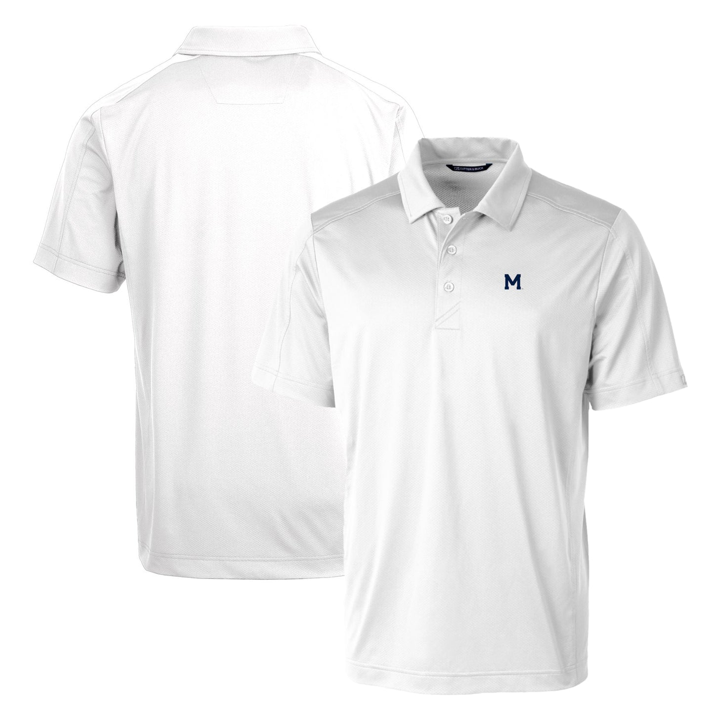 Cutter & Buck White Michigan Wolverines Primary Team Logo Prospect Textured Stretch Polo