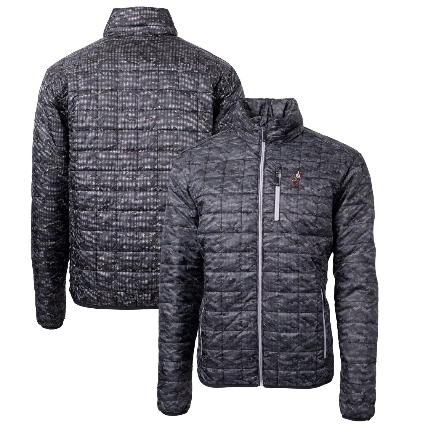 Cutter & Buck Black Ohio State Buckeyes Primary Team Logo Rainier PrimaLoft Eco Insulated Printed Full-Zip Puffer Jacket