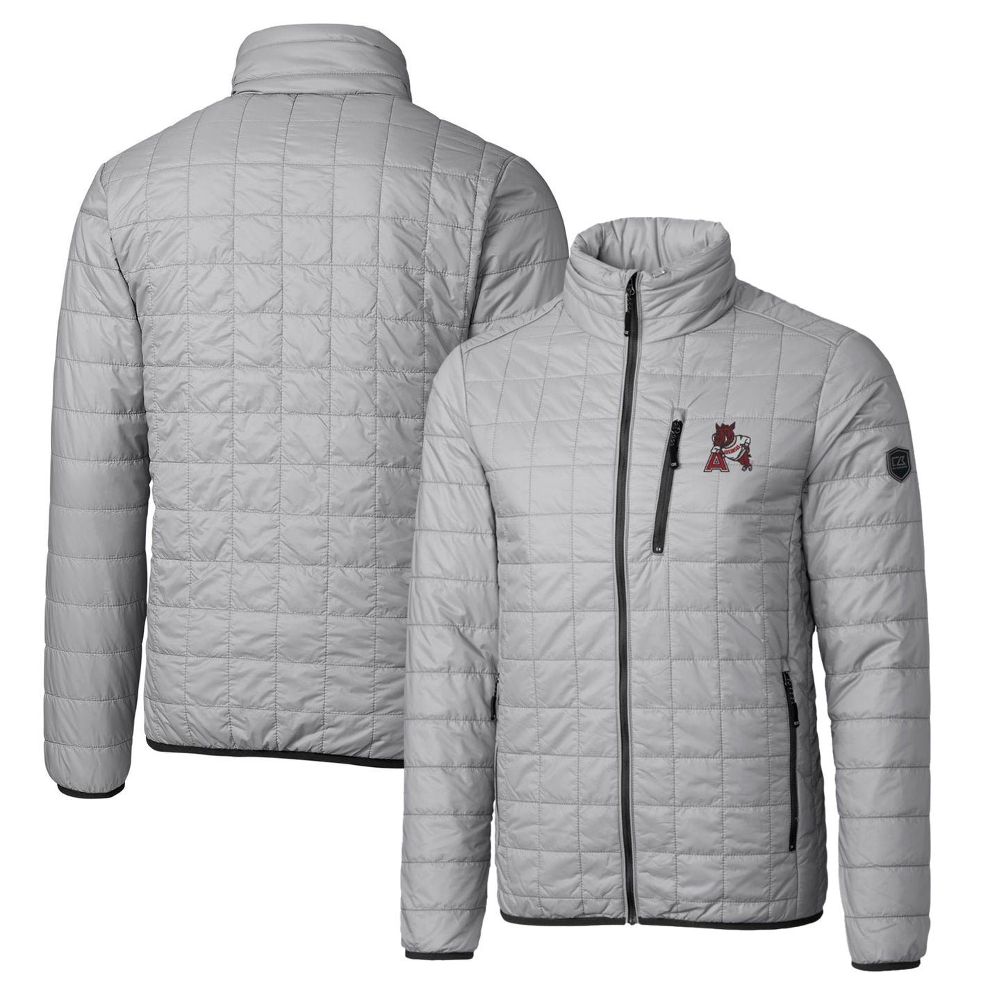 Cutter & Buck Gray Arkansas Razorbacks Primary Team Logo Rainier PrimaLoft Eco Insulated Full-Zip Puffer Jacket