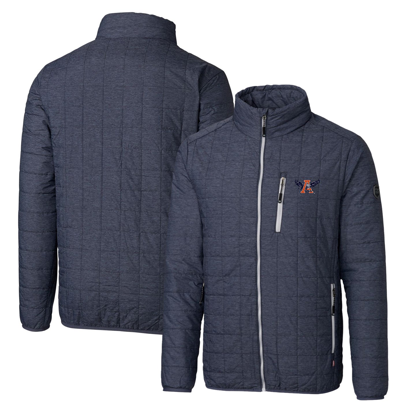 Cutter & Buck Heather Navy Auburn Tigers Primary Team Logo Rainier PrimaLoft Eco Insulated Full-Zip Puffer Jacket