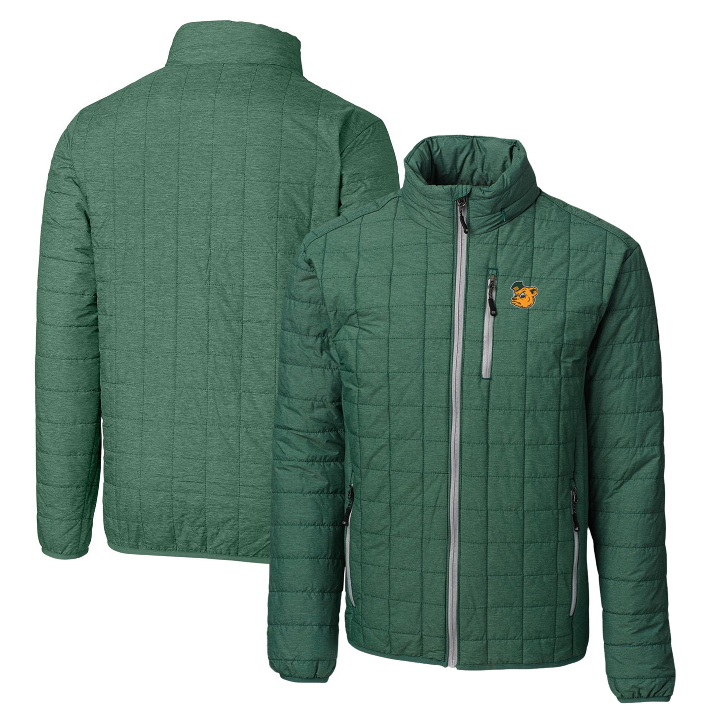 Cutter & Buck Heather Green Baylor Bears Primary Team Logo Rainier PrimaLoft Eco Insulated Full-Zip Puffer Jacket