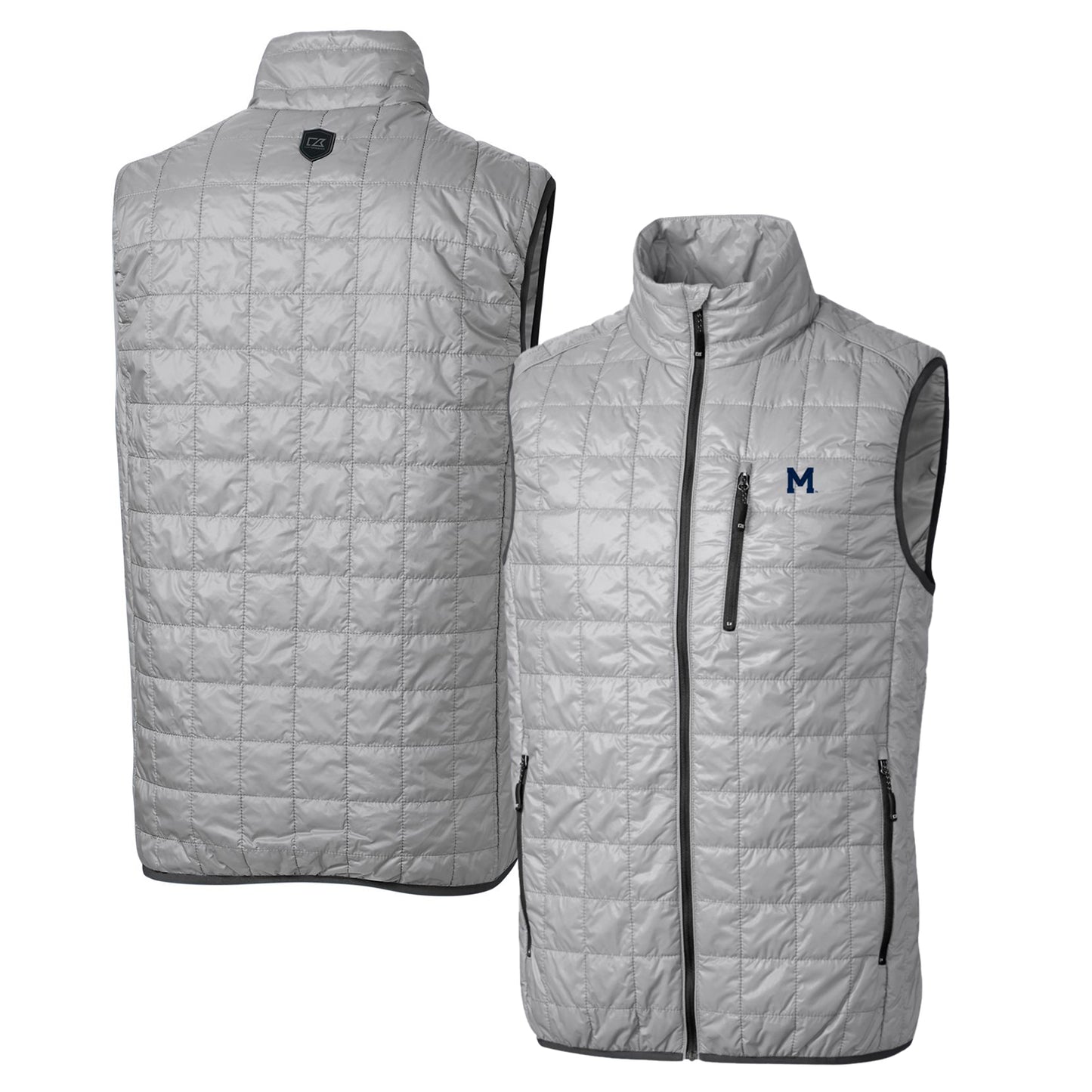 Cutter & Buck Gray Michigan Wolverines Primary Team Logo Rainier PrimaLoft Eco Insulated Full-Zip Puffer Vest