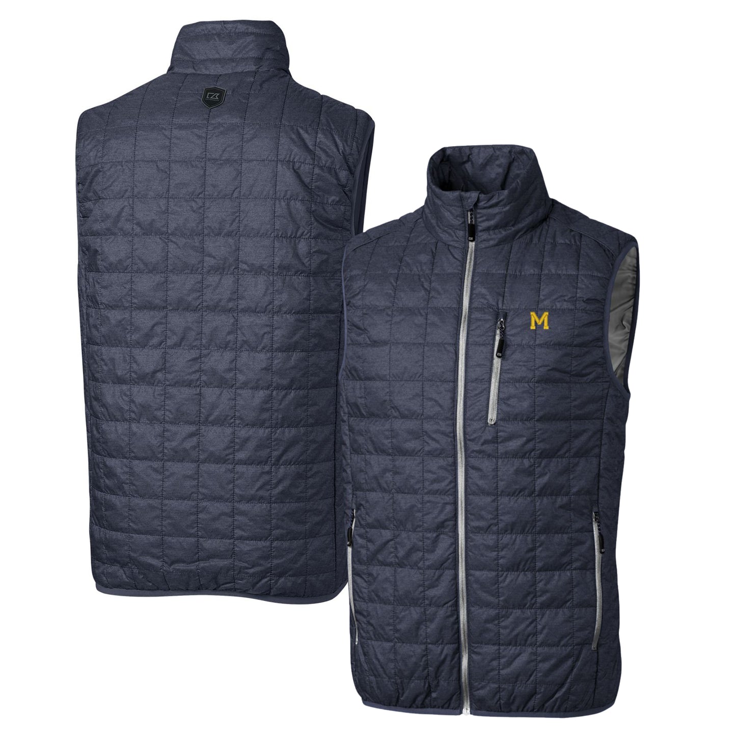 Cutter & Buck Heather Navy Michigan Wolverines Primary Team Logo Rainier PrimaLoft Eco Insulated Full-Zip Puffer Vest