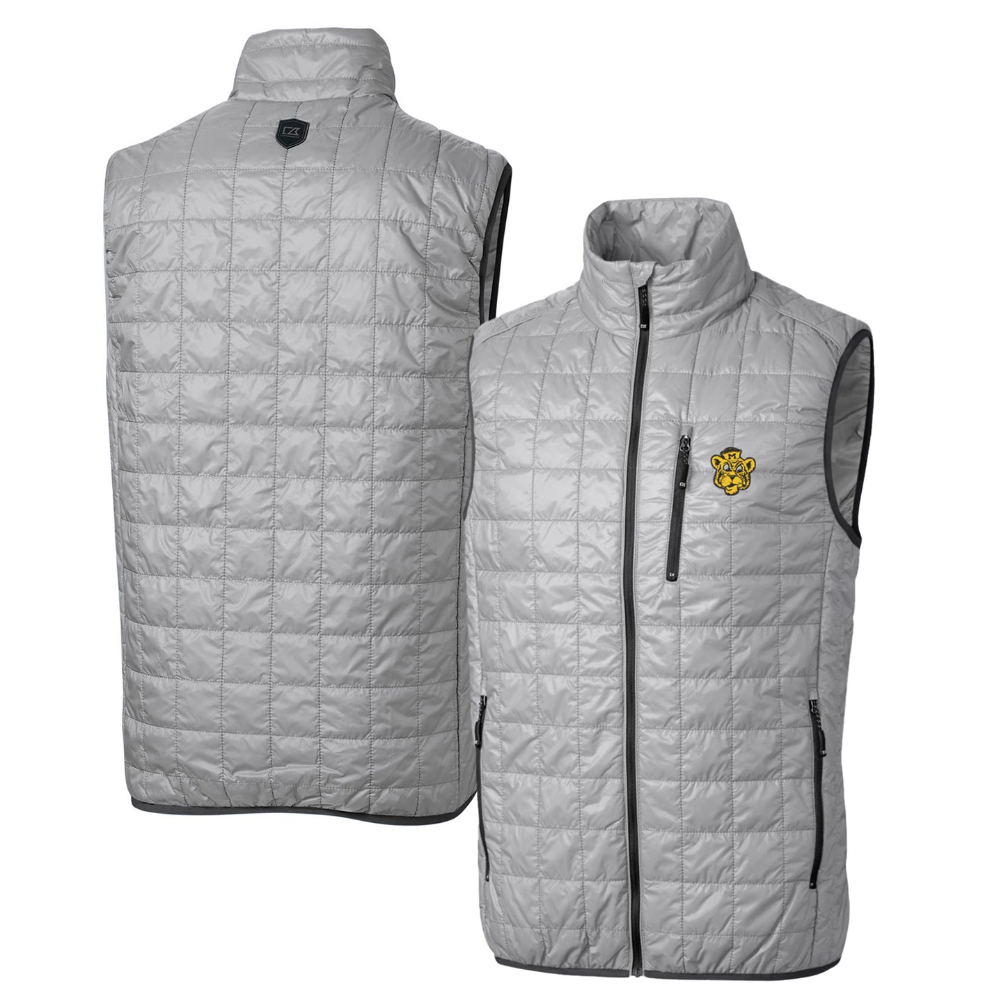 Cutter & Buck Gray Missouri Tigers Primary Team Logo Rainier PrimaLoft Eco Insulated Full-Zip Puffer Vest