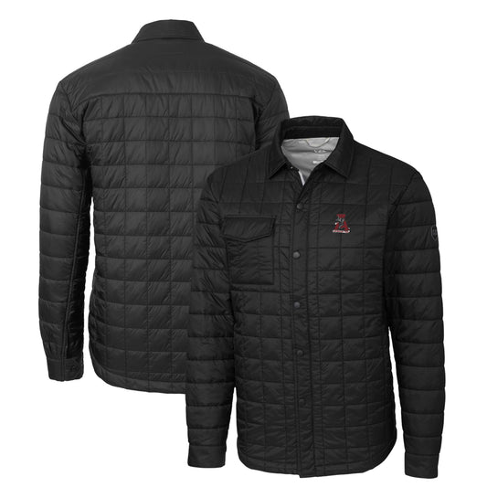 Men's Cutter & Buck Black Alabama Crimson Tide Rainier PrimaLoft Eco Insulated Quilted Button-Up Shacket