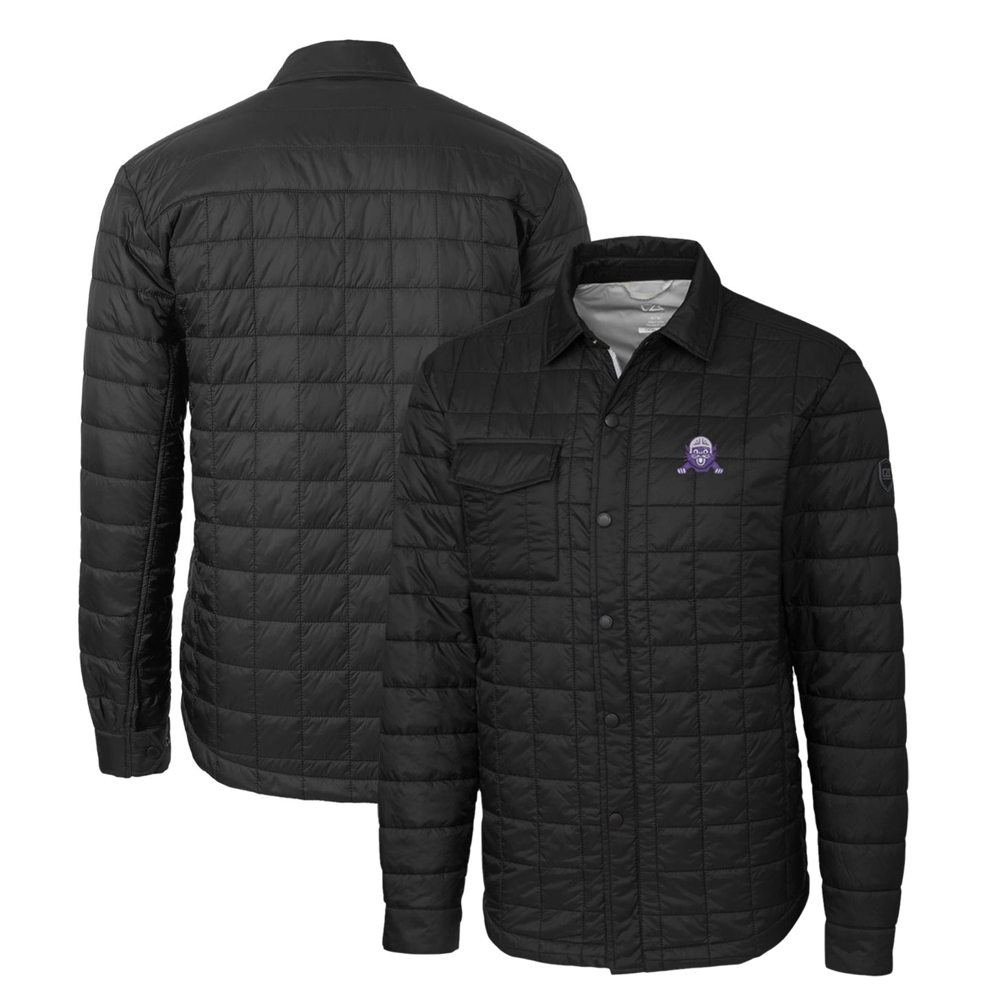 Men's Cutter & Buck Black Northwestern Wildcats Rainier PrimaLoft Eco Insulated Quilted Button-Up Shacket