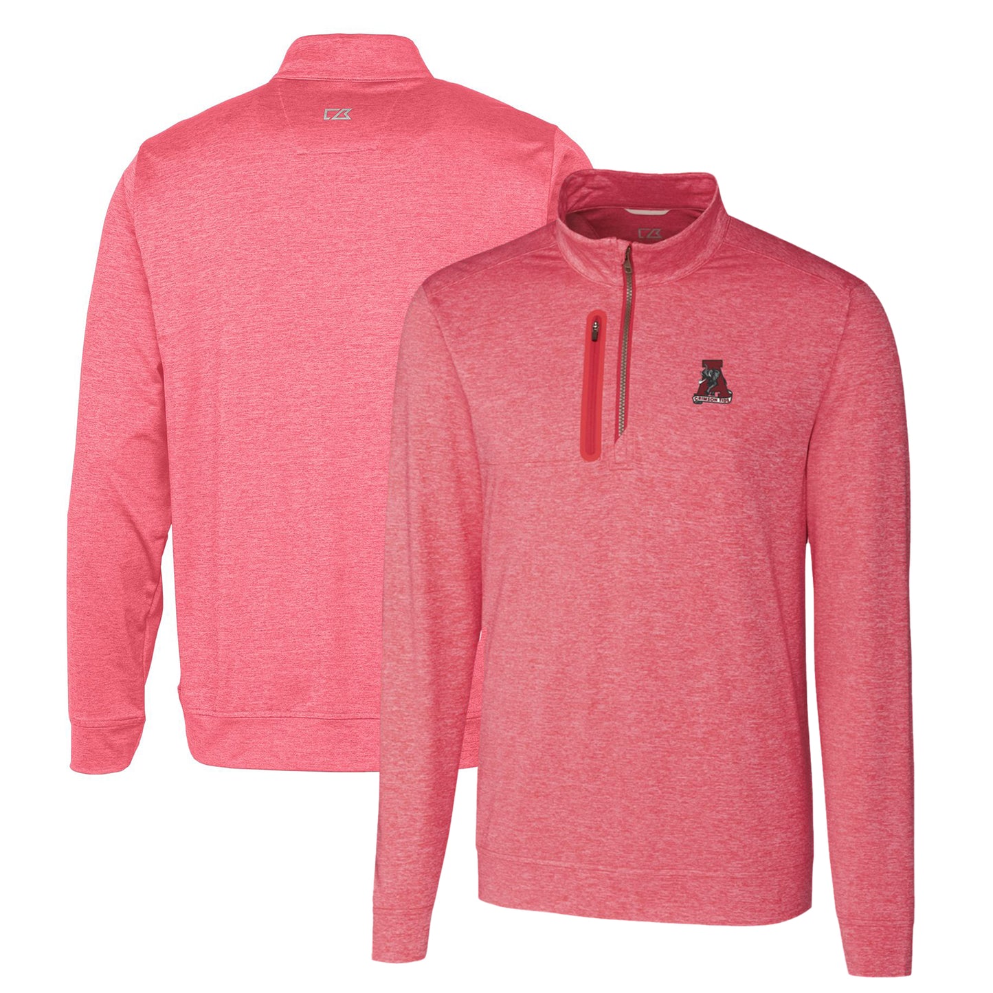 Men's Cutter & Buck Crimson Alabama Crimson Tide Heathered Vault Stealth Quarter-Zip Pullover Top