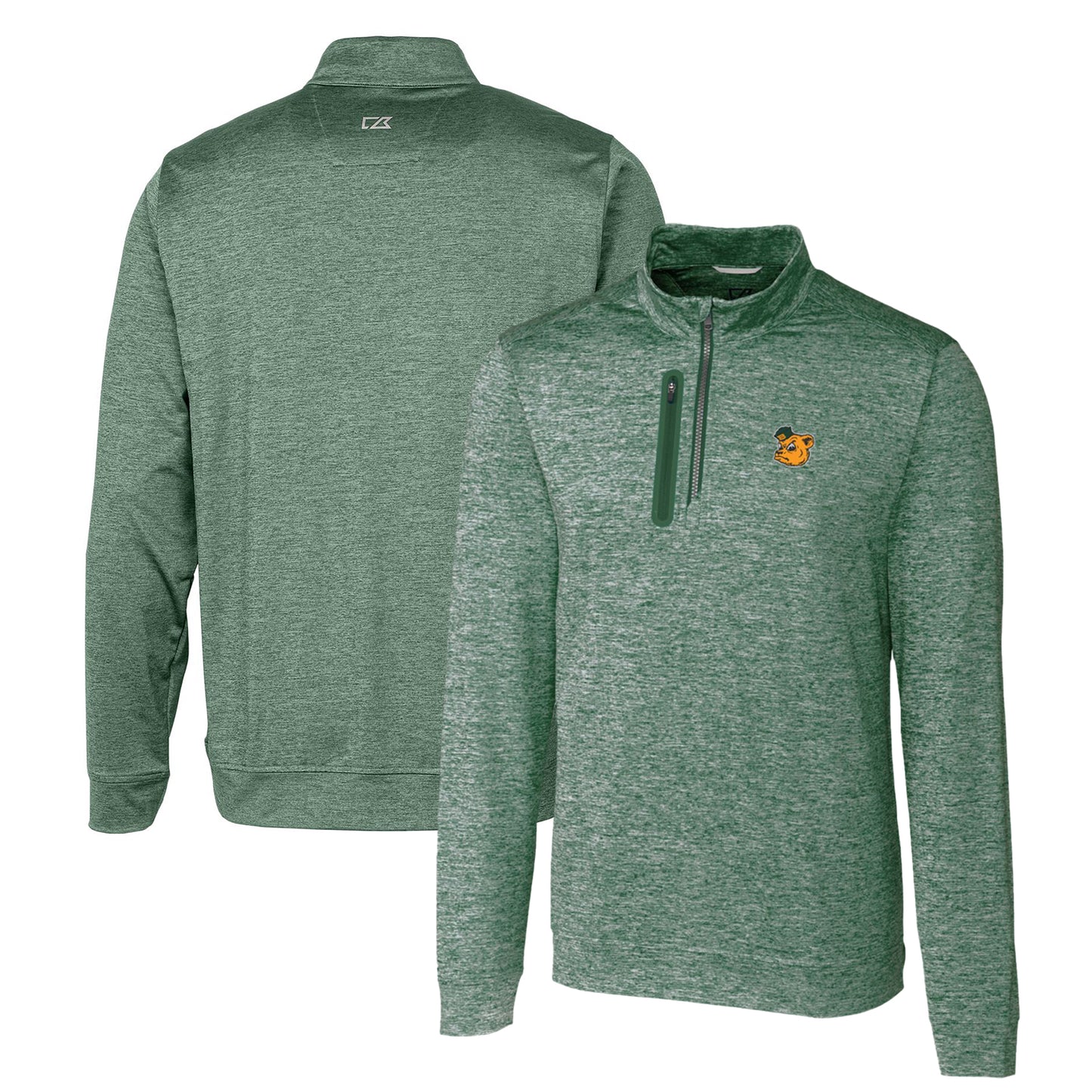 Men's Cutter & Buck Green Baylor Bears Heathered Vault Stealth Quarter-Zip Pullover Top