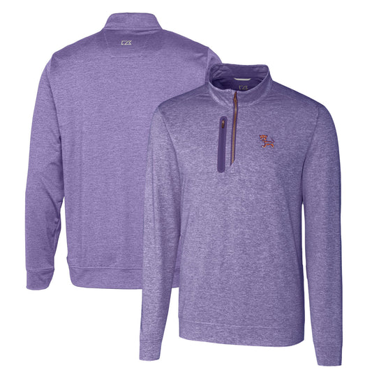 Men's Cutter & Buck Purple Clemson Tigers Heathered Vault Stealth Quarter-Zip Pullover Top