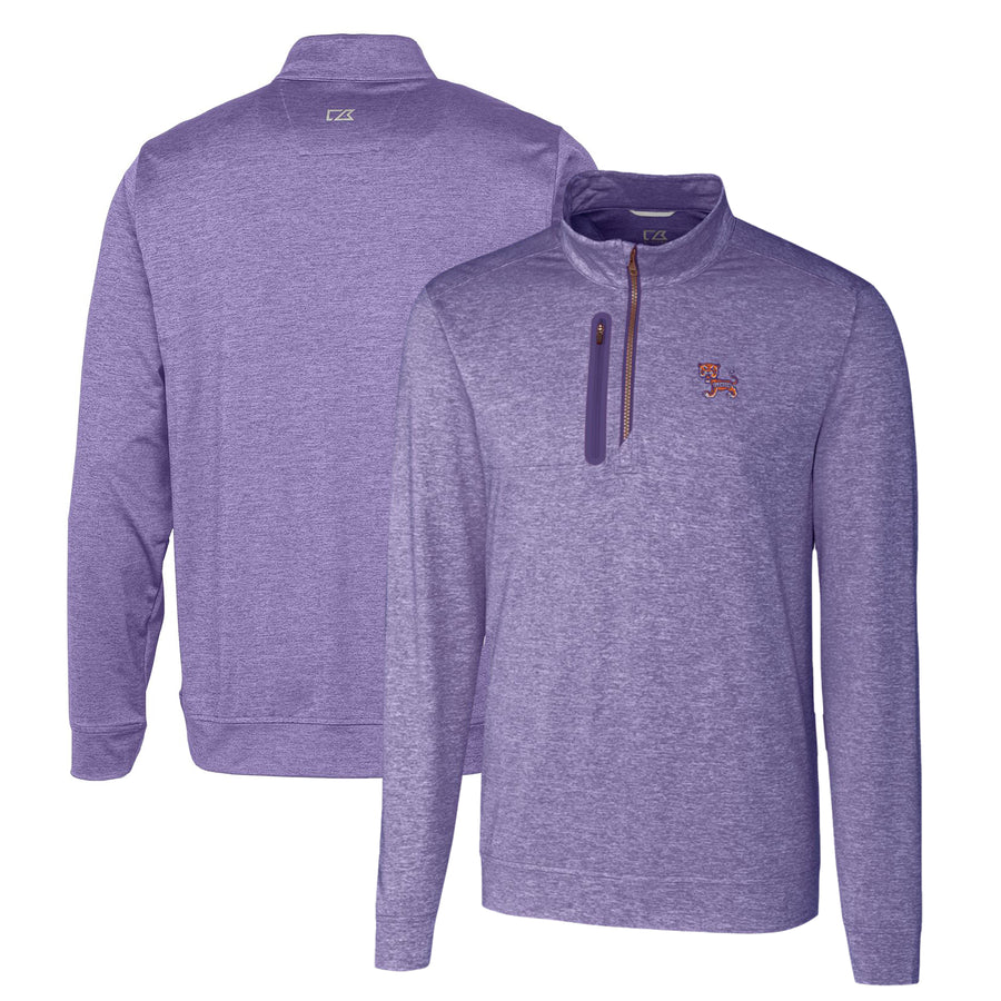 Men's Cutter & Buck Purple Clemson Tigers Heathered Vault Stealth Quarter-Zip Pullover Top