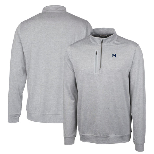 Men's Cutter & Buck Gray Michigan Wolverines Heathered Vault Stealth Quarter-Zip Pullover Top