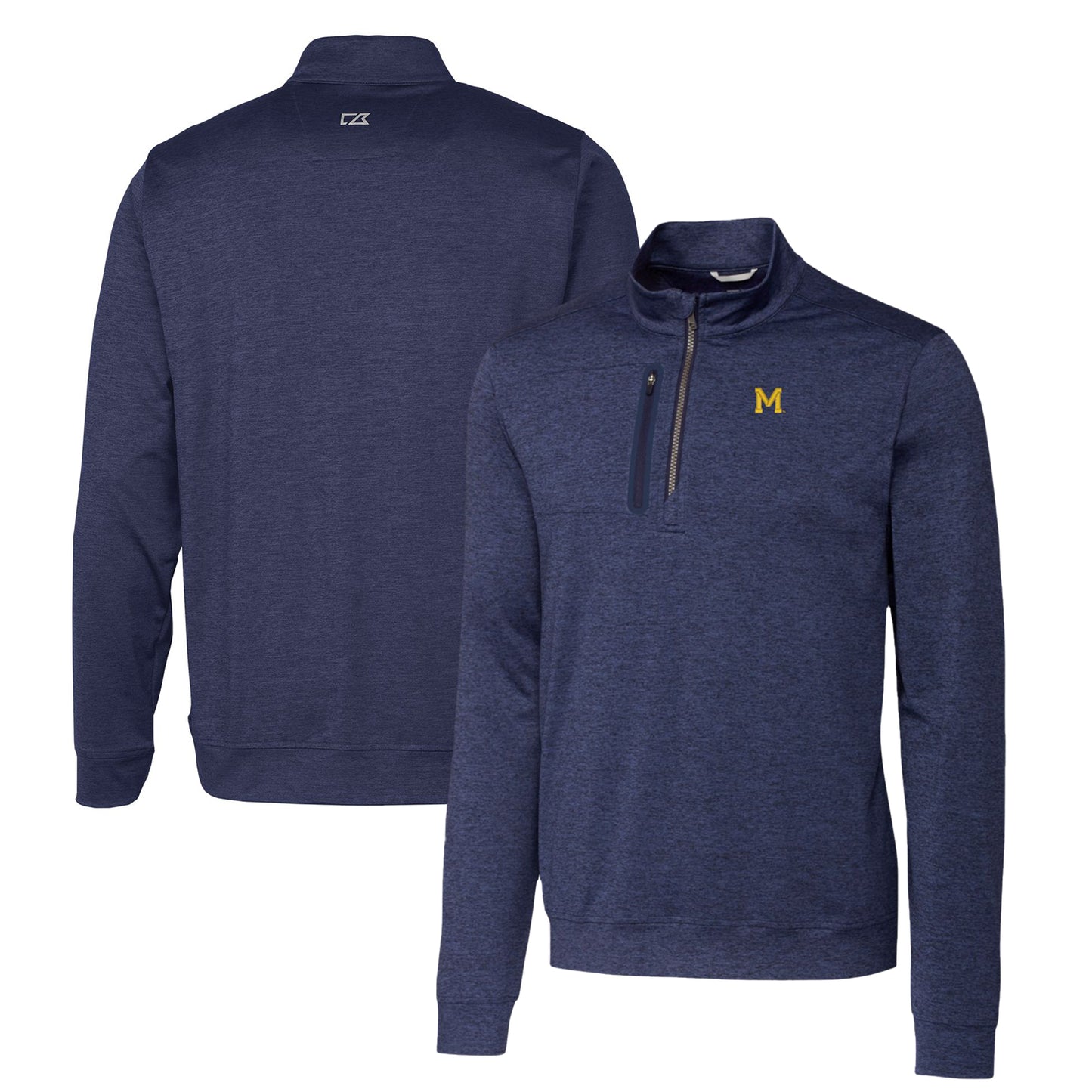 Men's Cutter & Buck Navy Michigan Wolverines Heathered Vault Stealth Quarter-Zip Pullover Top