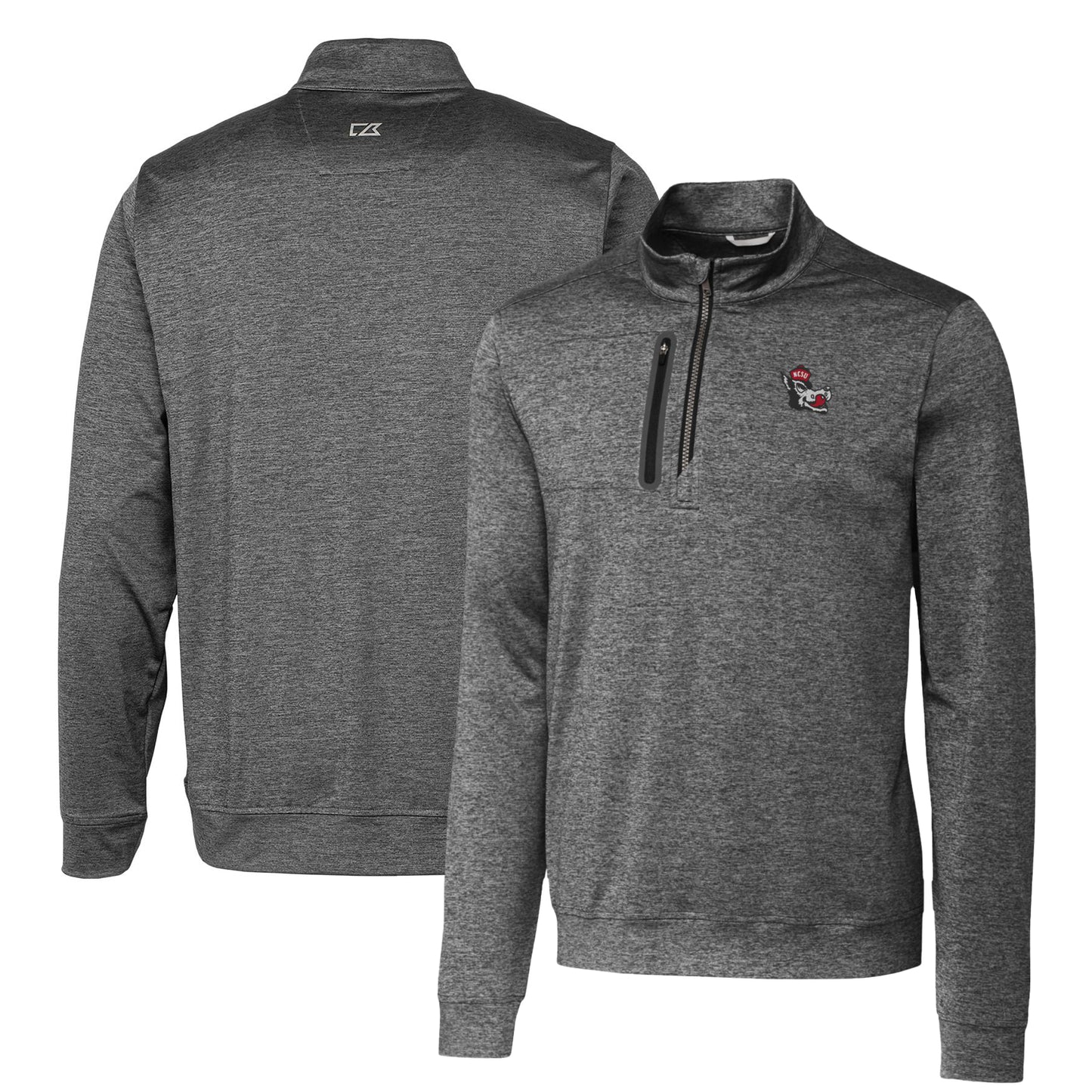 Men's Cutter & Buck Steel NC State Wolfpack Heathered Vault Stealth Quarter-Zip Pullover Top