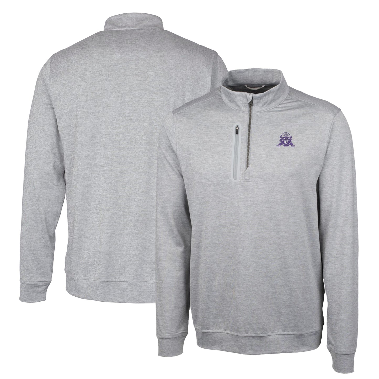 Men's Cutter & Buck Gray Northwestern Wildcats Heathered Vault Stealth Quarter-Zip Pullover Top