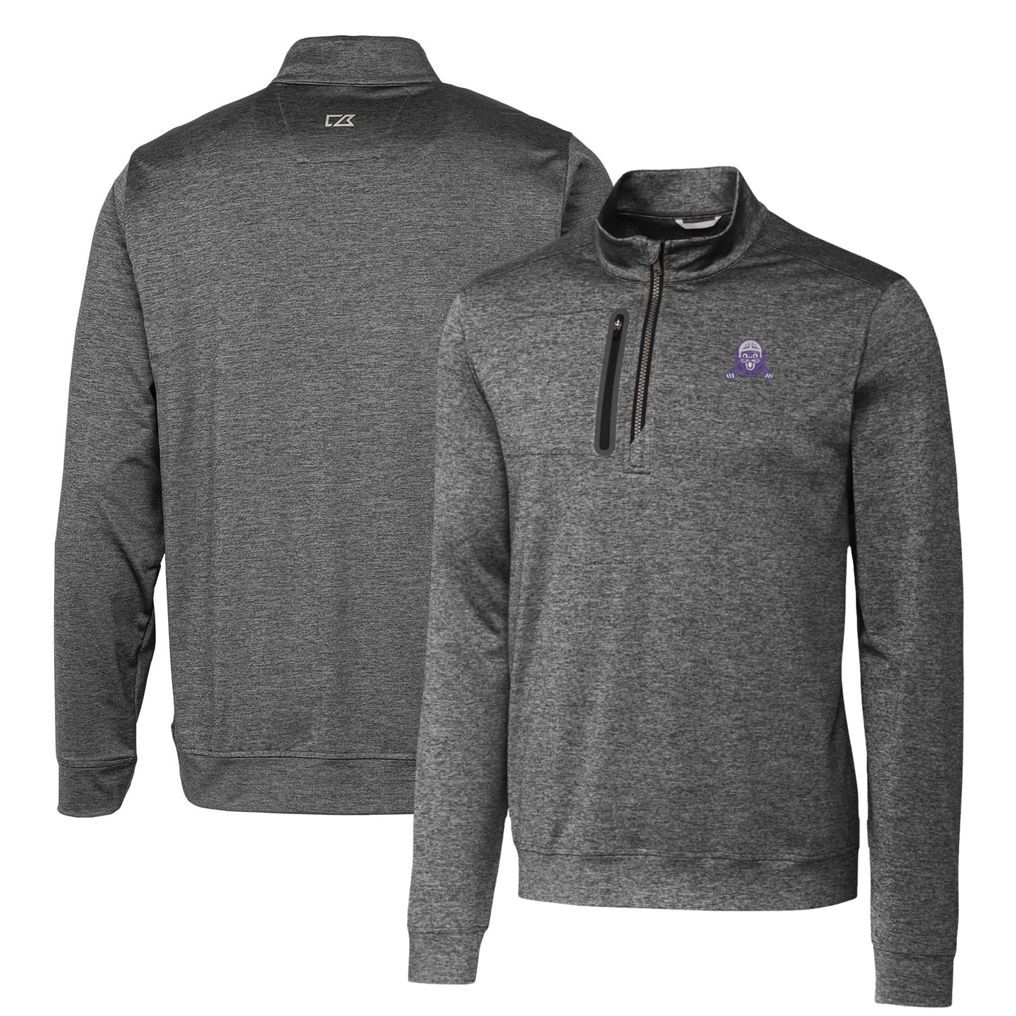 Men's Cutter & Buck Steel Northwestern Wildcats Heathered Vault Stealth Quarter-Zip Pullover Top